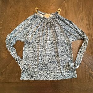 Michael Kors Blue Top With Gold Chain Detail Extra Small